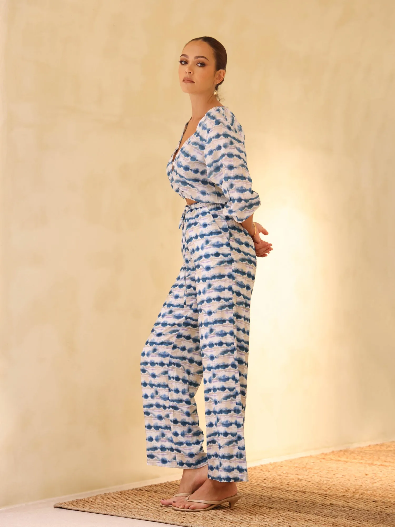 Mid Waist Elasticated Printed Casual Pant