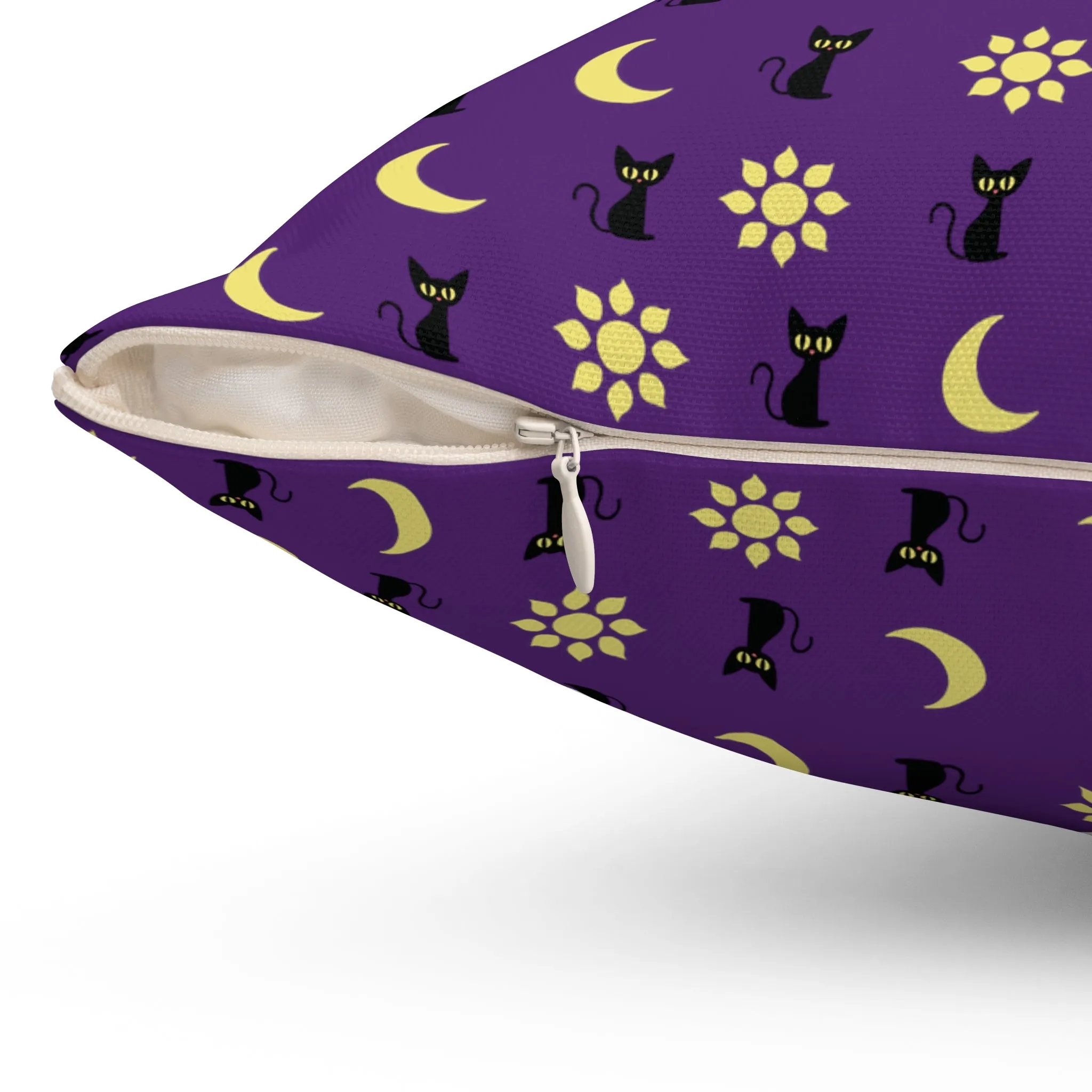 Midnight Feline Spun Polyester Square Pillow