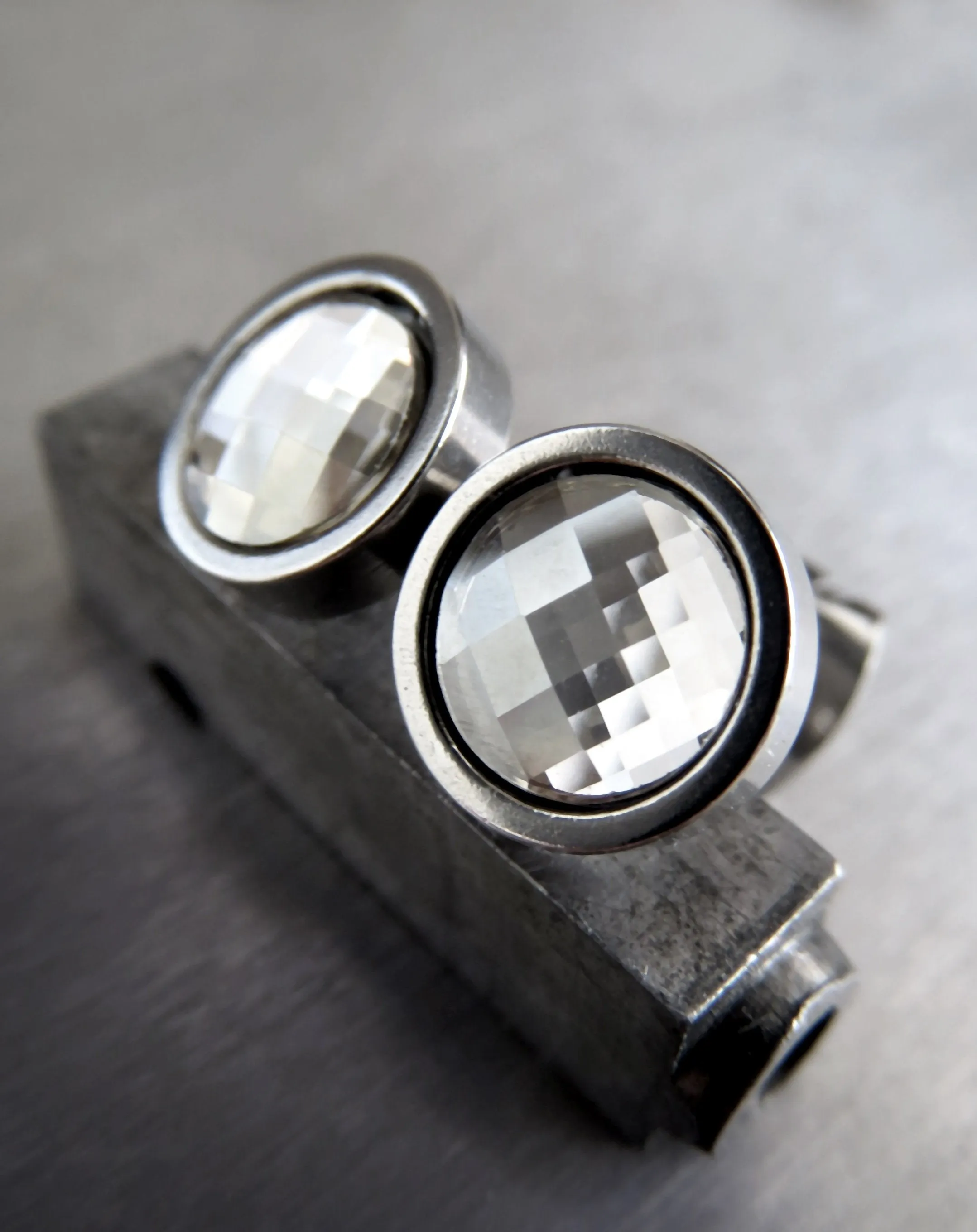 MOSAIC - Small Unisex Stud Post Earrings with Silver Crystal