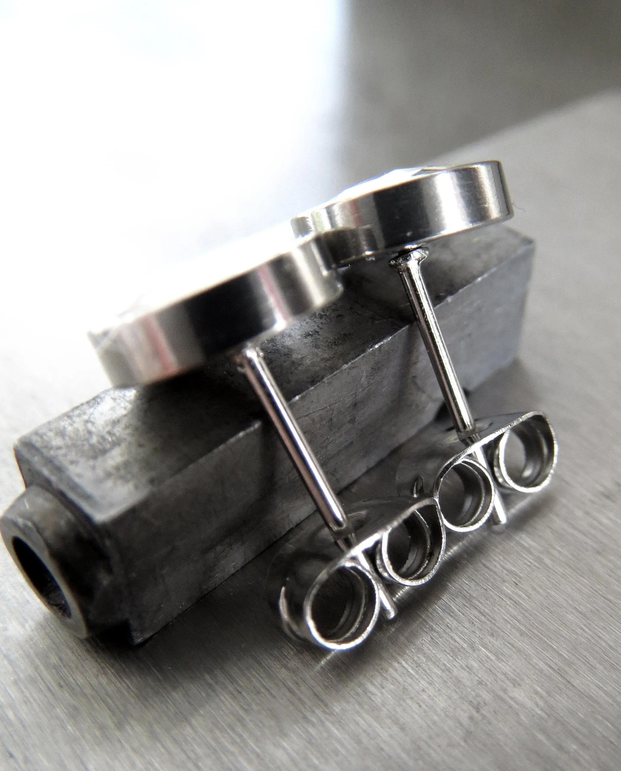 MOSAIC - Small Unisex Stud Post Earrings with Silver Crystal