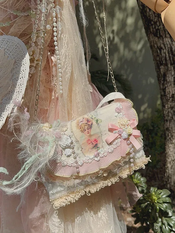 Pastoral Style Lolita Bag Pink Polyester Applique Bows Polyester Fiber Cross-body Bag Lolita Accessories