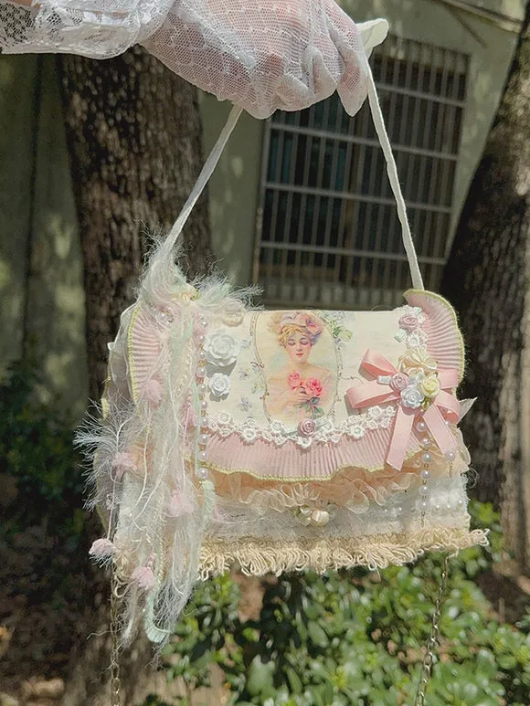 Pastoral Style Lolita Bag Pink Polyester Applique Bows Polyester Fiber Cross-body Bag Lolita Accessories