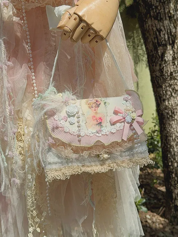 Pastoral Style Lolita Bag Pink Polyester Applique Bows Polyester Fiber Cross-body Bag Lolita Accessories