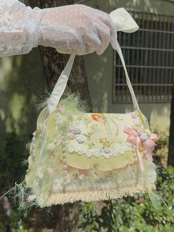 Pastoral Style Lolita Bag Pink Polyester Applique Bows Polyester Fiber Cross-body Bag Lolita Accessories