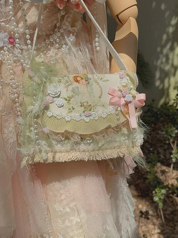 Pastoral Style Lolita Bag Pink Polyester Applique Bows Polyester Fiber Cross-body Bag Lolita Accessories