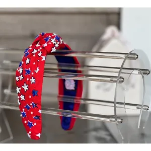 Patriotic Red Seed Beaded Star Top Knot Headband 4th of July