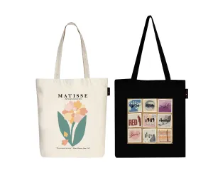 Peach Blossom Women's Cotton Printed Tote Bag With Zipper and Pouch | Pack Of 2 Combo