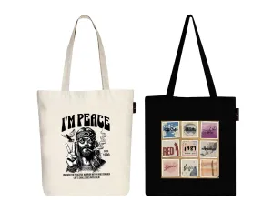 Peach Blossom Women's Cotton Printed Tote Bag With Zipper and Pouch | Pack Of 2 Combo