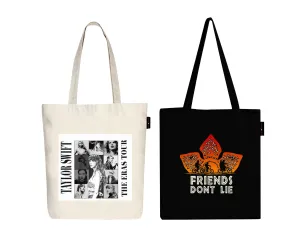 Peach Blossom Women's Cotton Printed Tote Bag With Zipper and Pouch | Pack Of 2 Combo