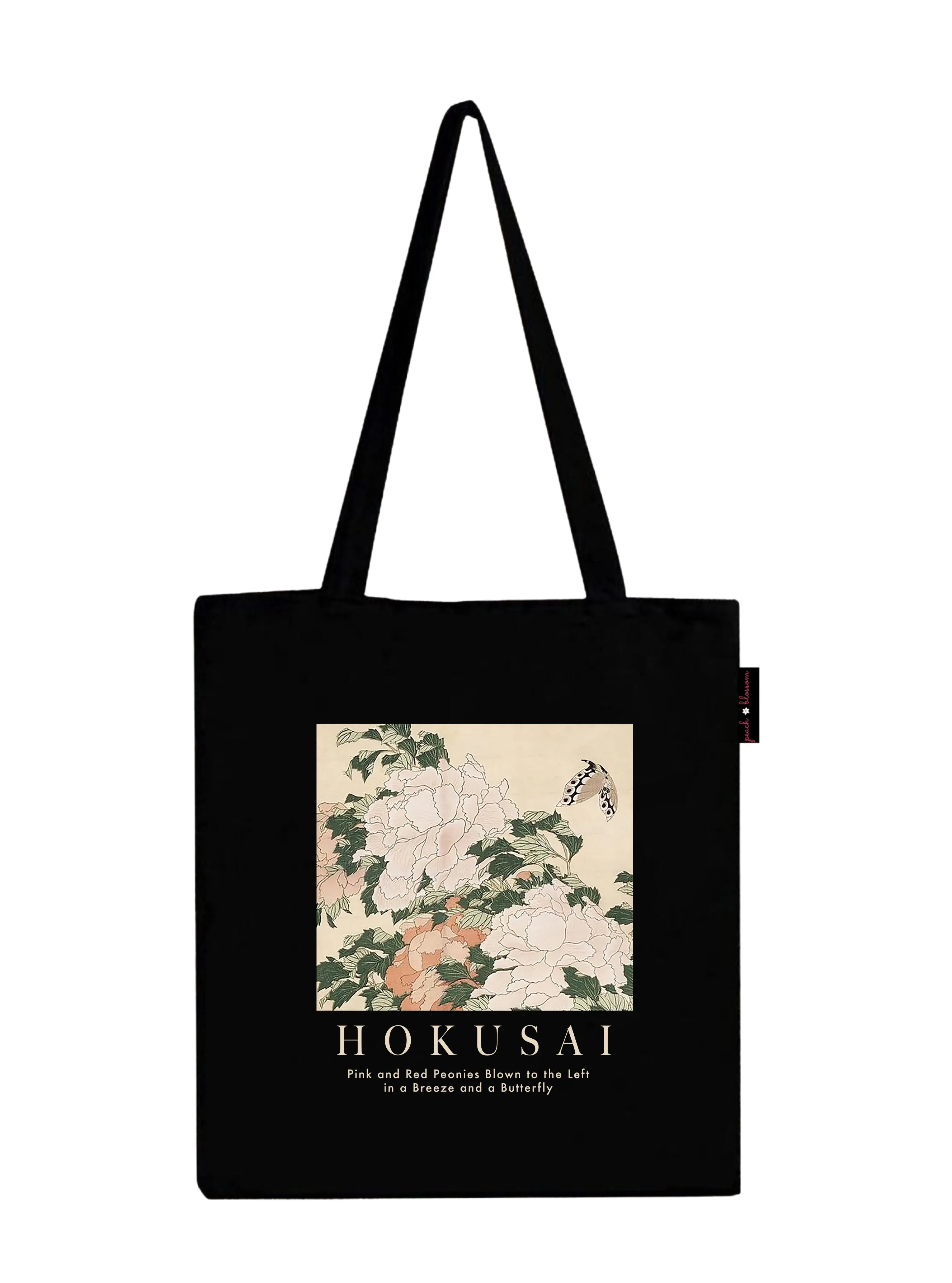 Peach Blossom Women's Cotton Printed Tote Bag With Zipper and Pouch