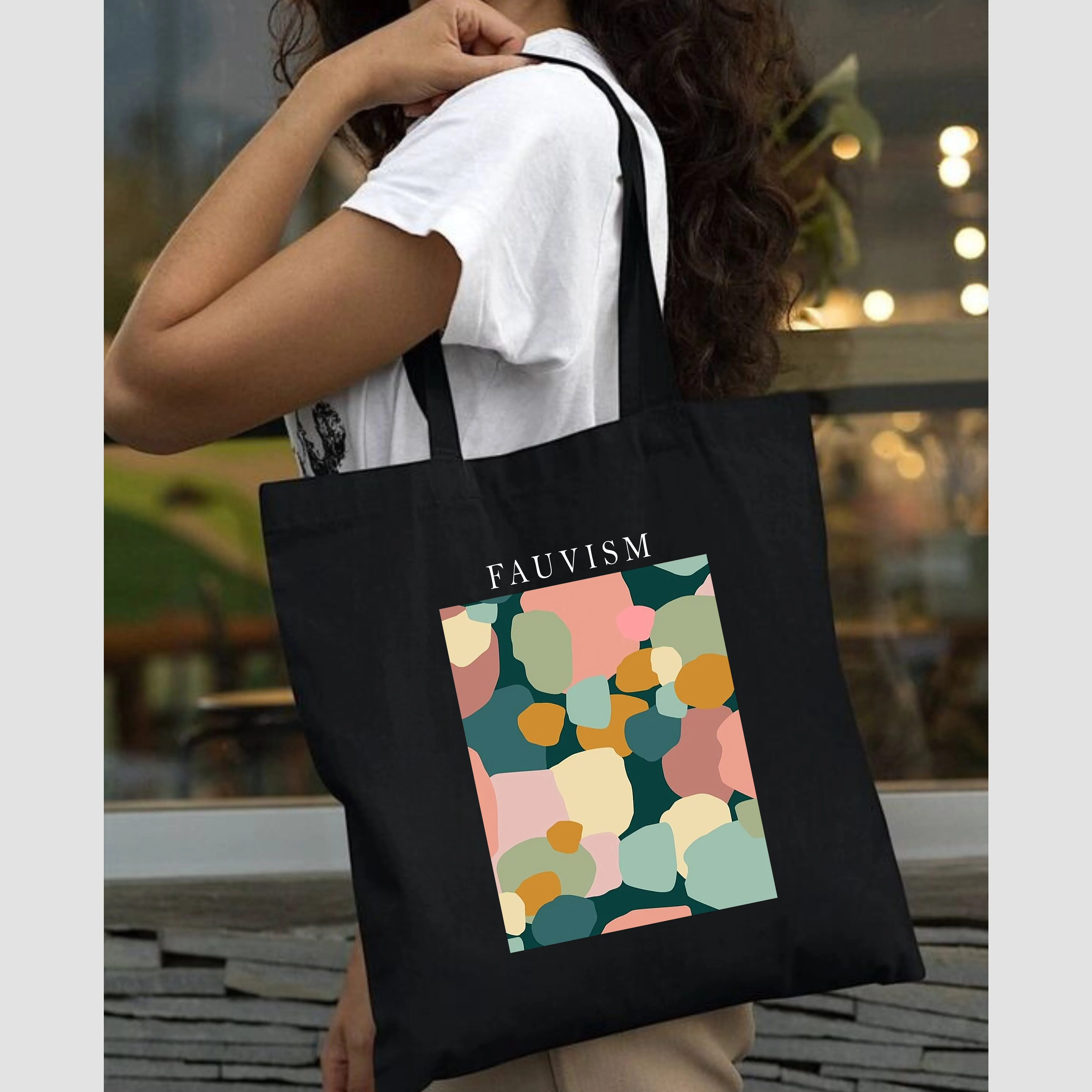 Peach Blossom Women's Cotton Printed Tote Bag With Zipper and Pouch