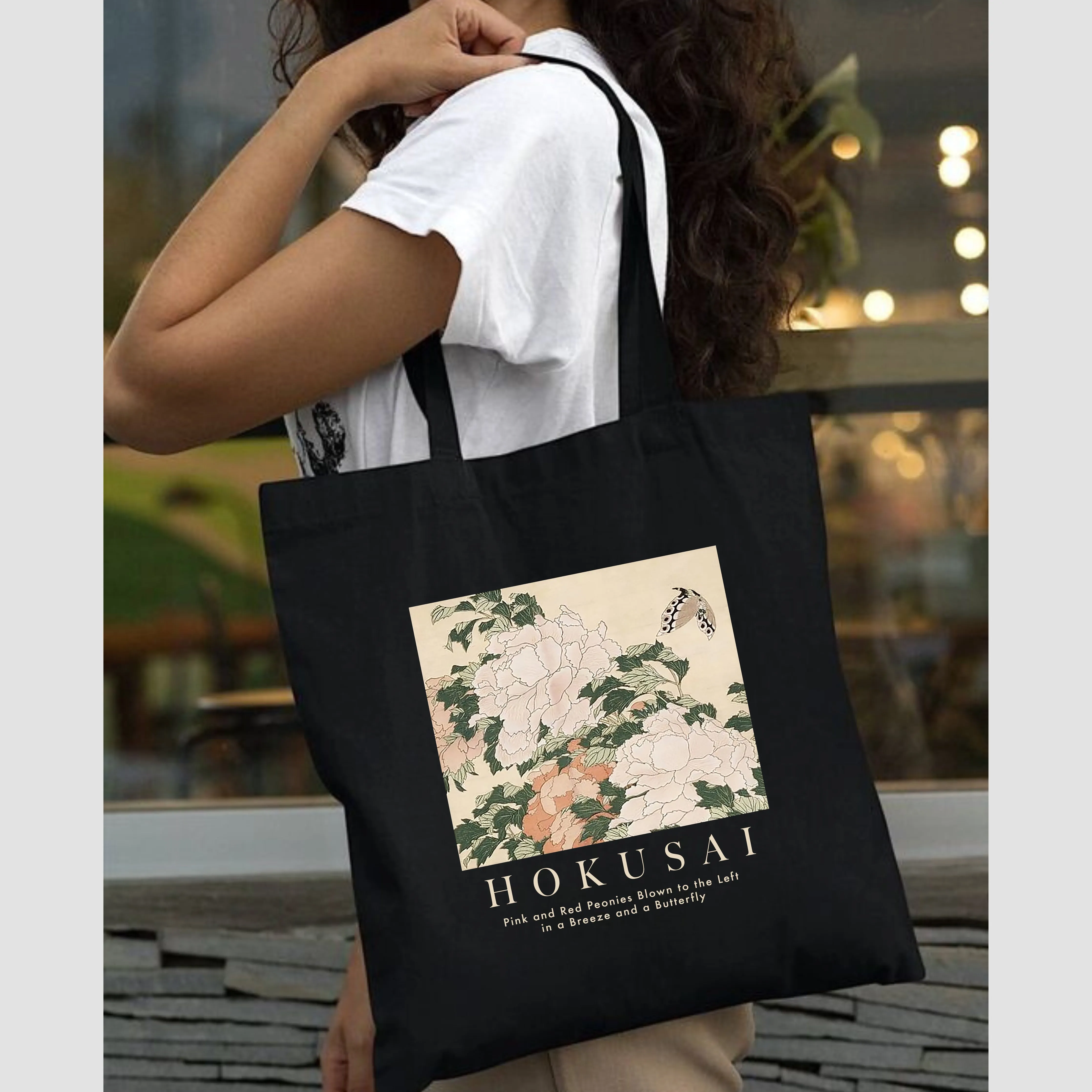 Peach Blossom Women's Cotton Printed Tote Bag With Zipper and Pouch