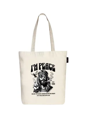 Peach Blossom Women's Cotton Printed Tote Bag With Zipper and Pouch