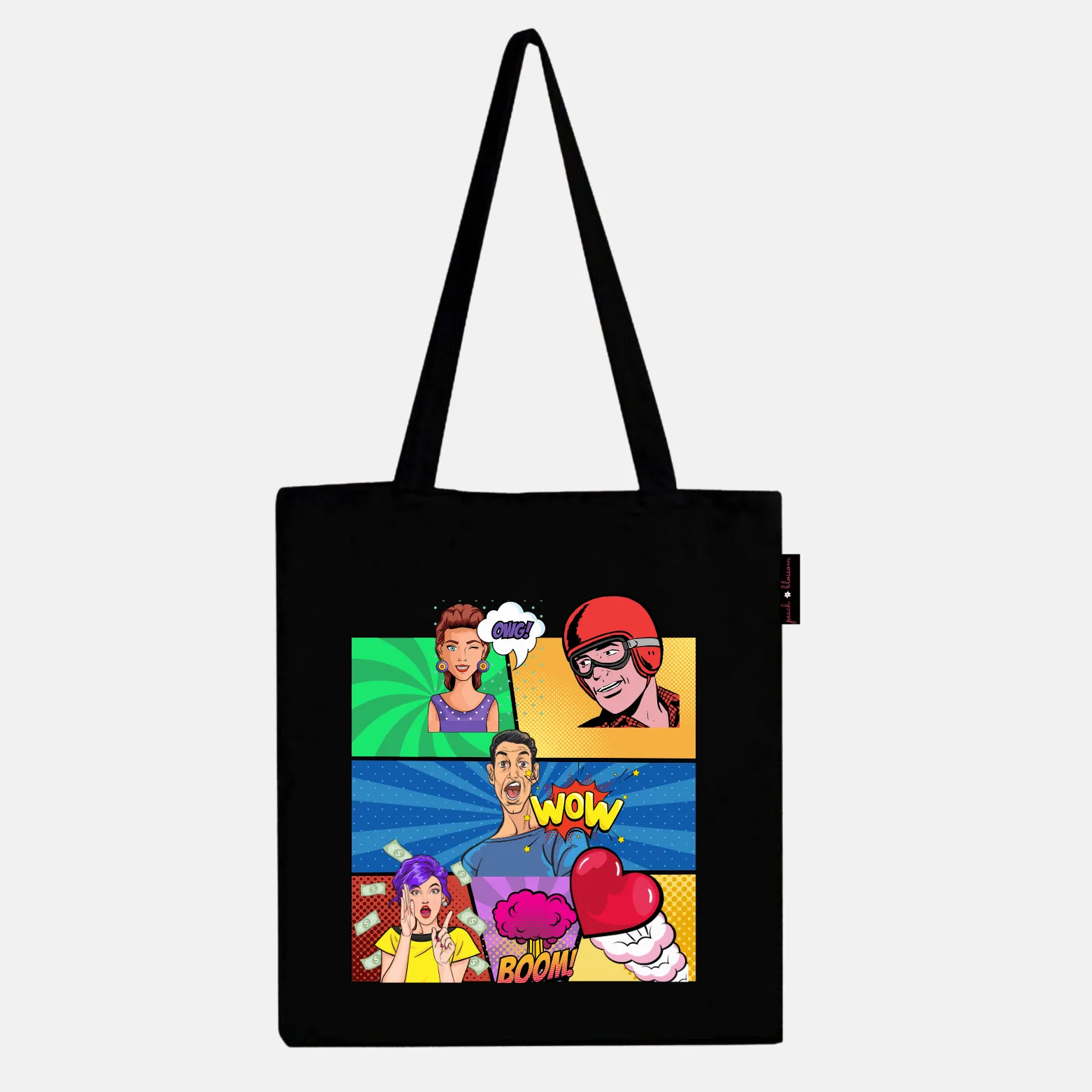 Peach Blossom Women's Cotton Printed Tote Bag With Zipper and Pouch