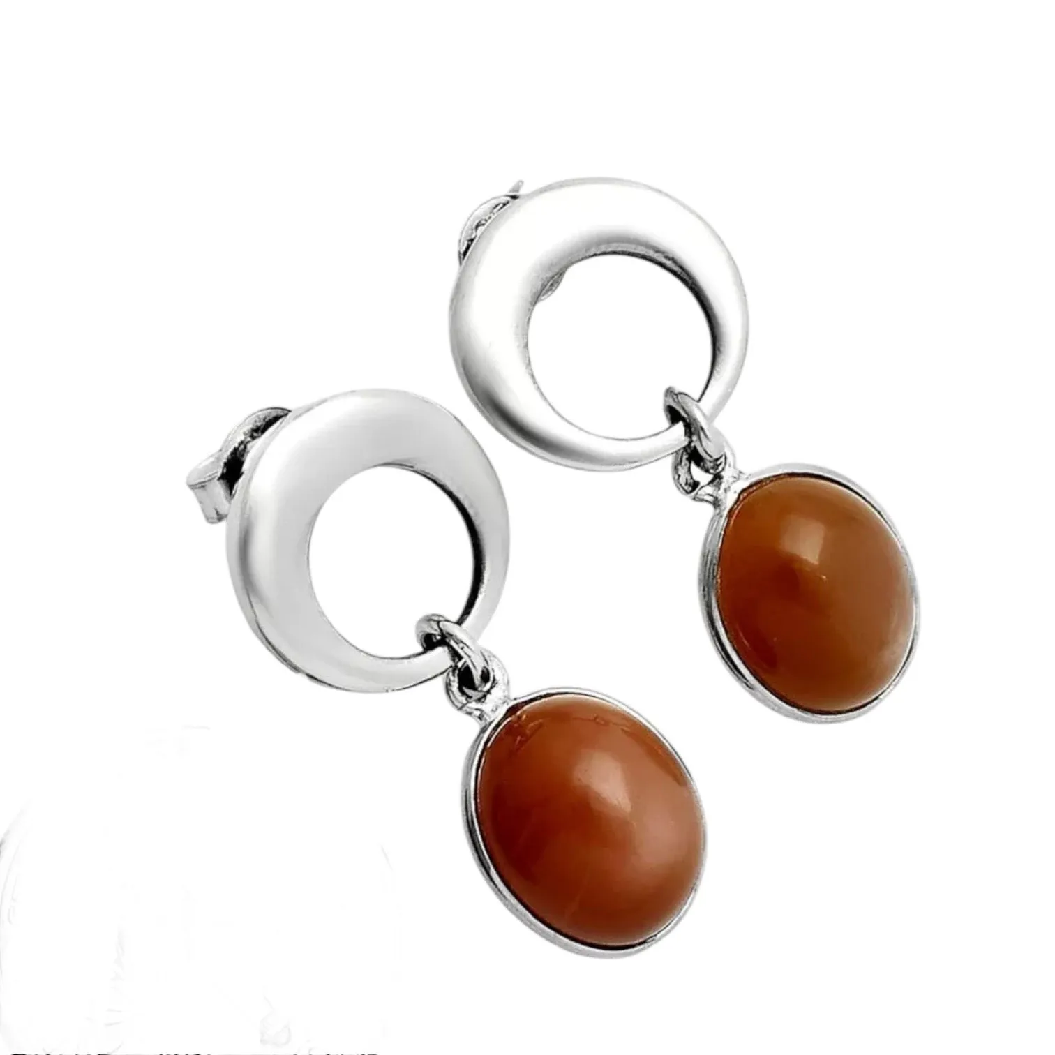Peach Moonstone post Solid 925 Sterling Silver Earrings