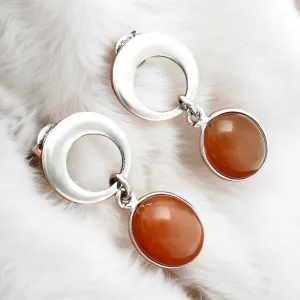 Peach Moonstone post Solid 925 Sterling Silver Earrings