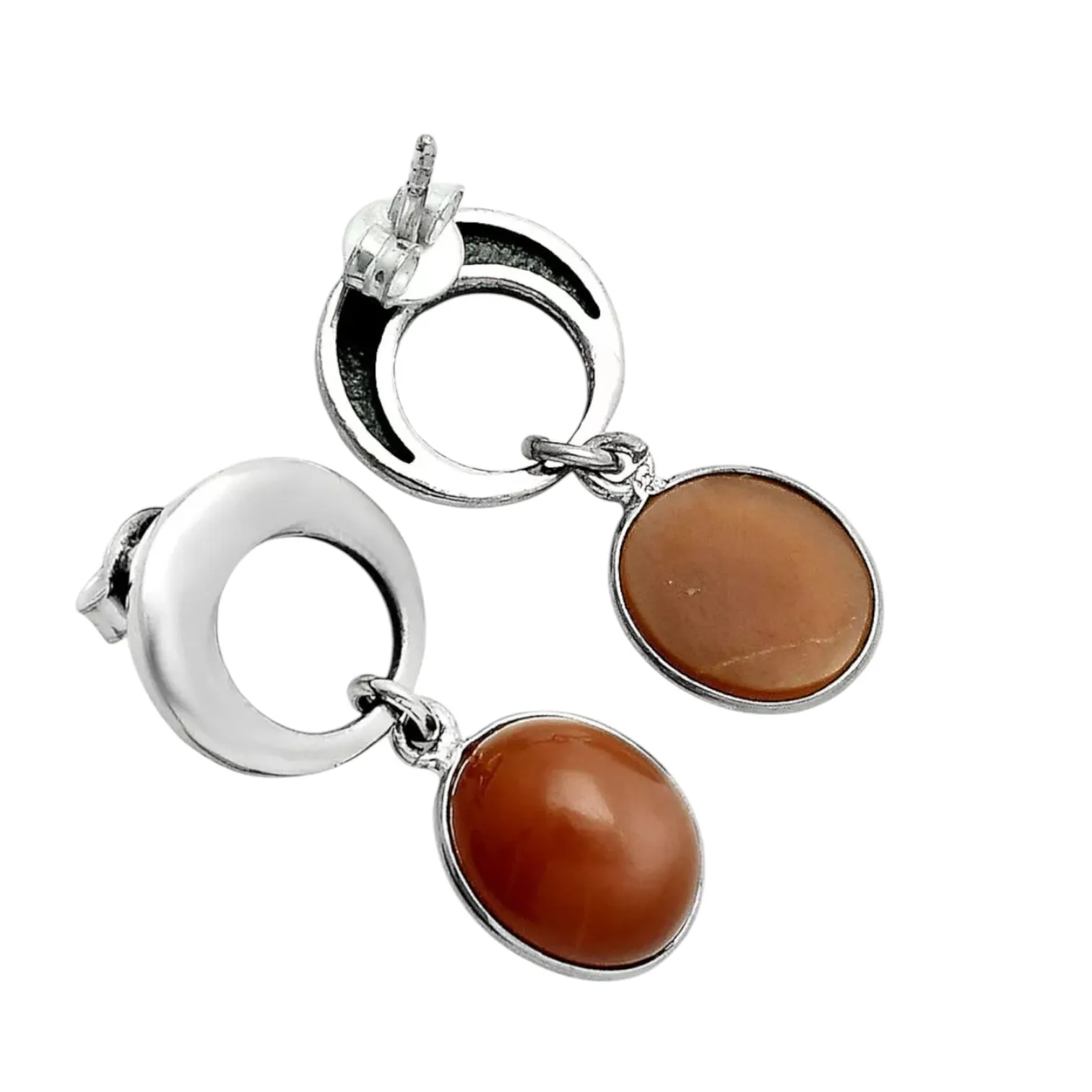 Peach Moonstone post Solid 925 Sterling Silver Earrings