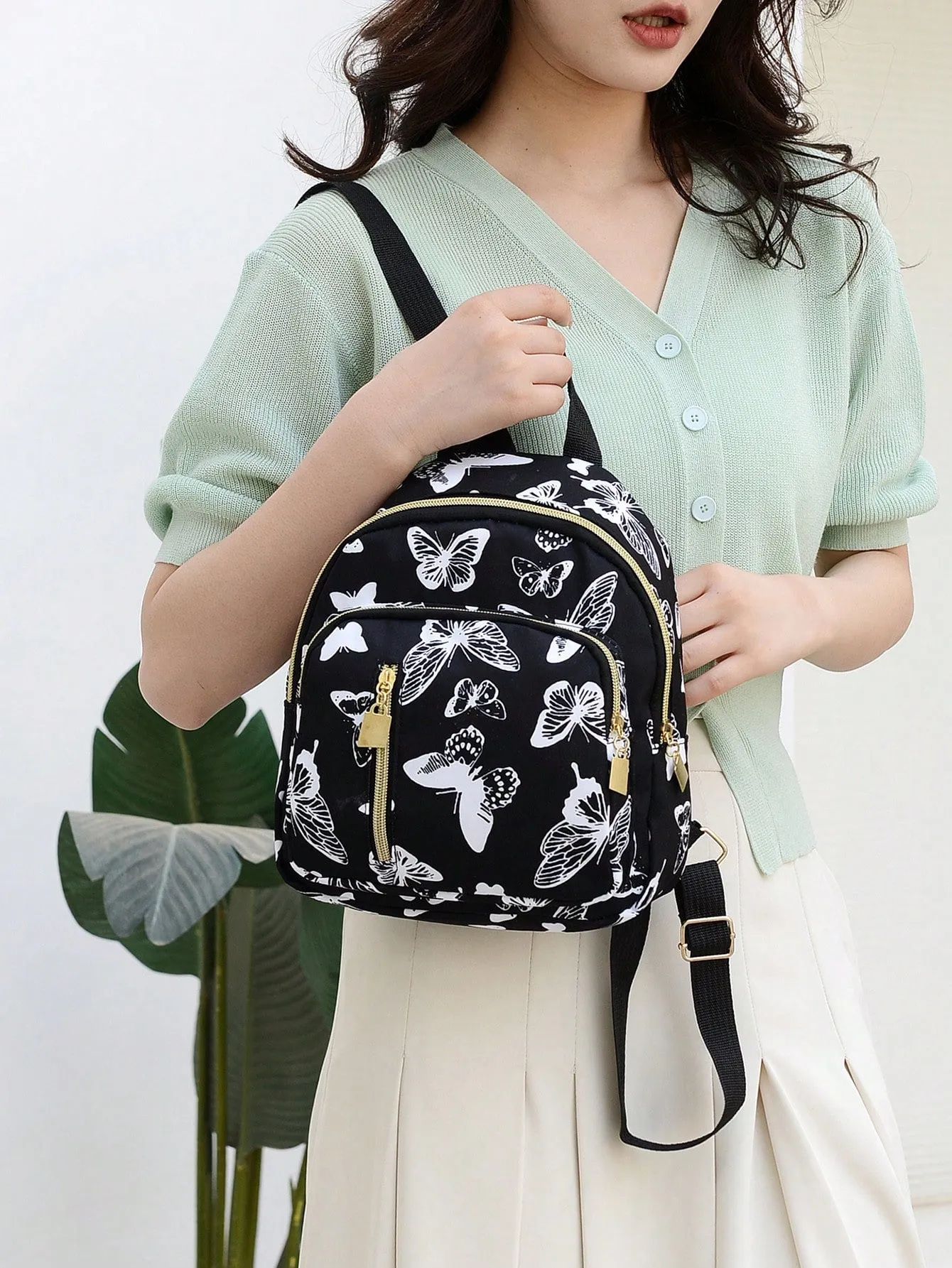 Polyester Zip Butterfly Pattern Classic Backpack