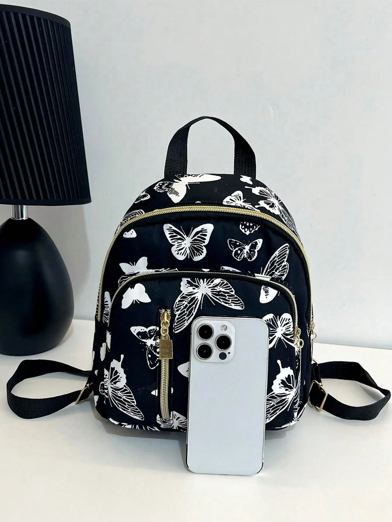 Polyester Zip Butterfly Pattern Classic Backpack