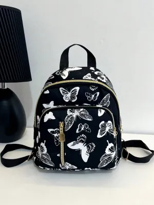 Polyester Zip Butterfly Pattern Classic Backpack