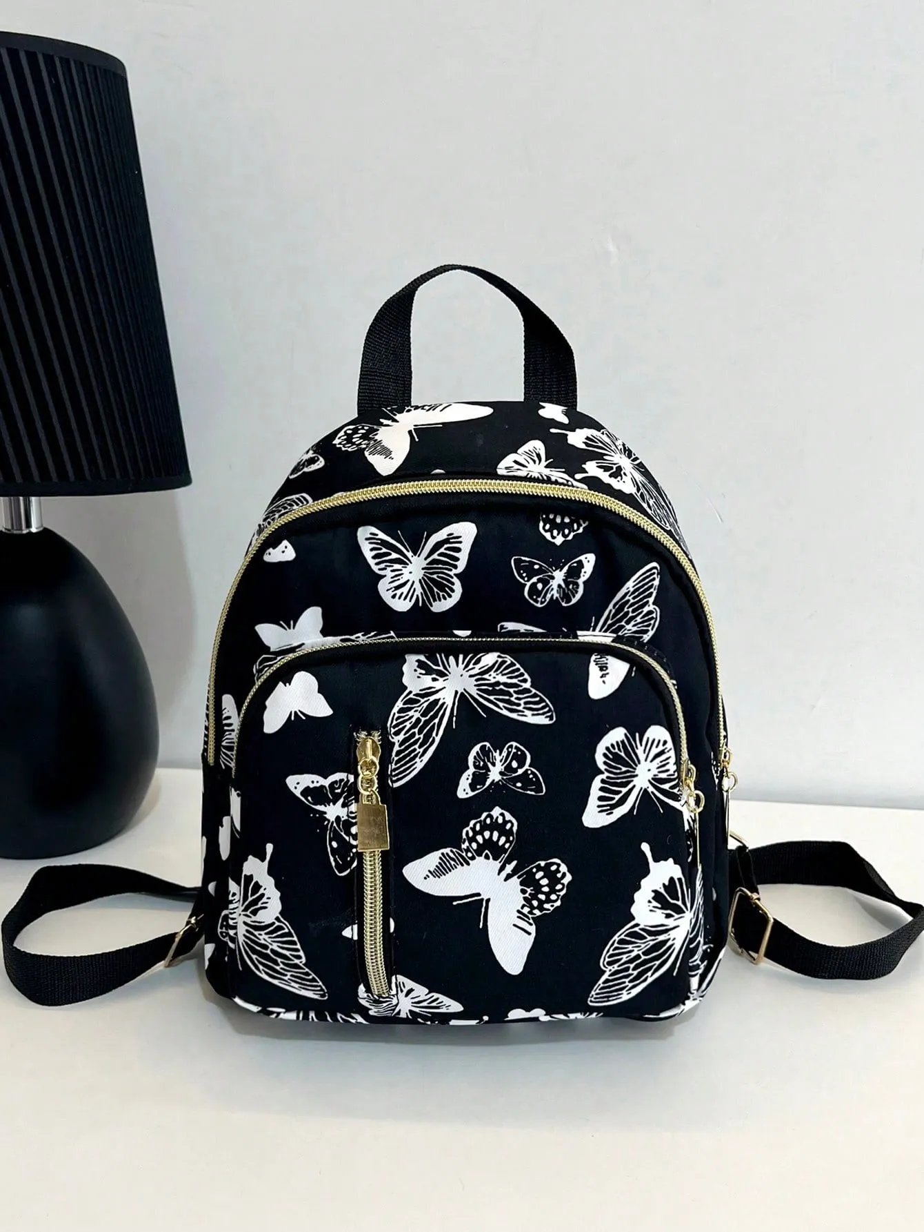 Polyester Zip Butterfly Pattern Classic Backpack