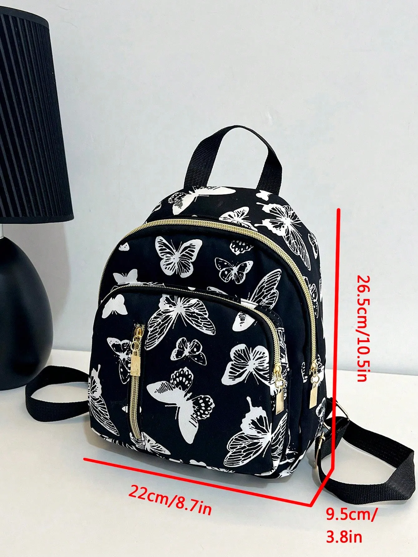 Polyester Zip Butterfly Pattern Classic Backpack