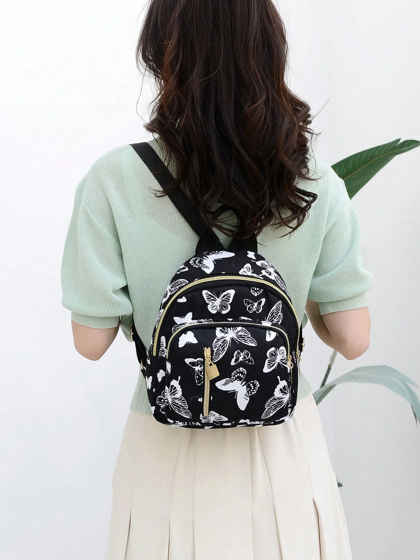 Polyester Zip Butterfly Pattern Classic Backpack