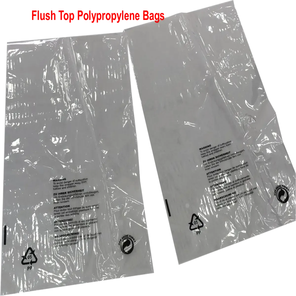 Polypropylene Flush Top Garment Bags - With Printed Warning