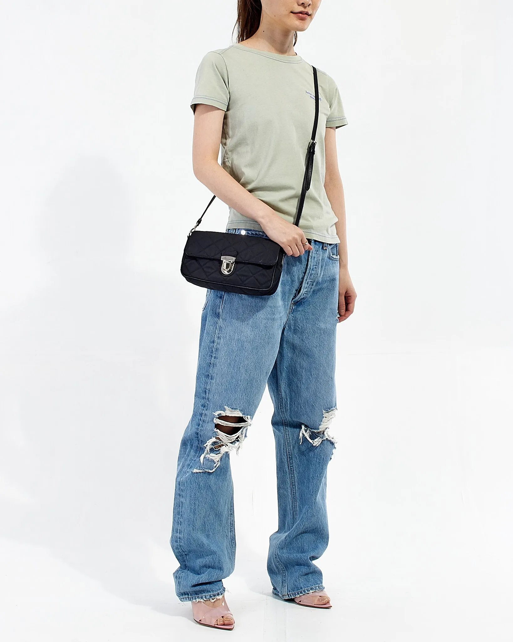 Prada Black Nylon Nylon Tessuto Impuntu Pushlock Buckle Crossbody Bag