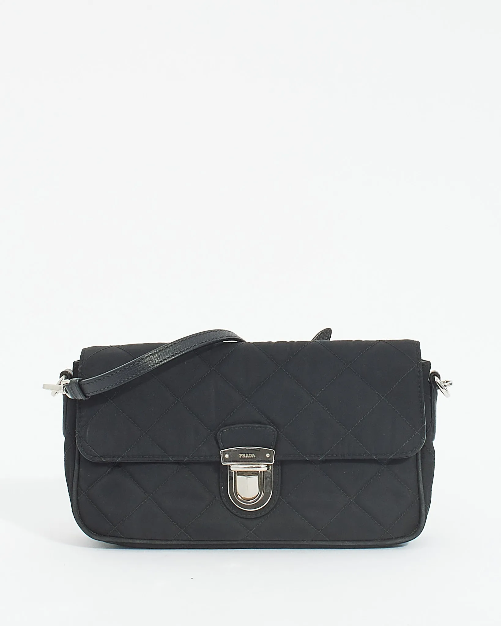 Prada Black Nylon Nylon Tessuto Impuntu Pushlock Buckle Crossbody Bag