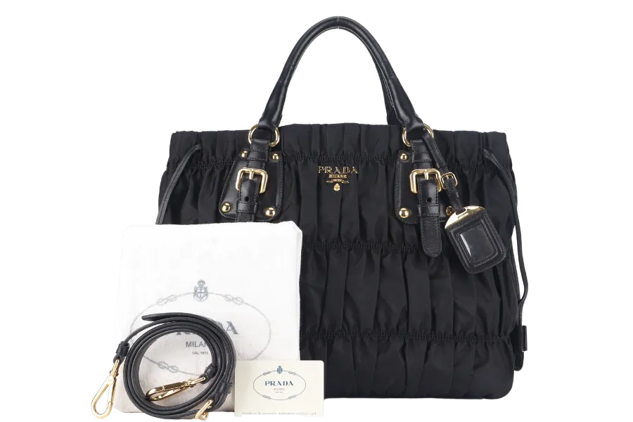 PRADA TESSUTO GAUFRE (BN1788) NYLON NERO WITH STRAP AND DUST COVER
