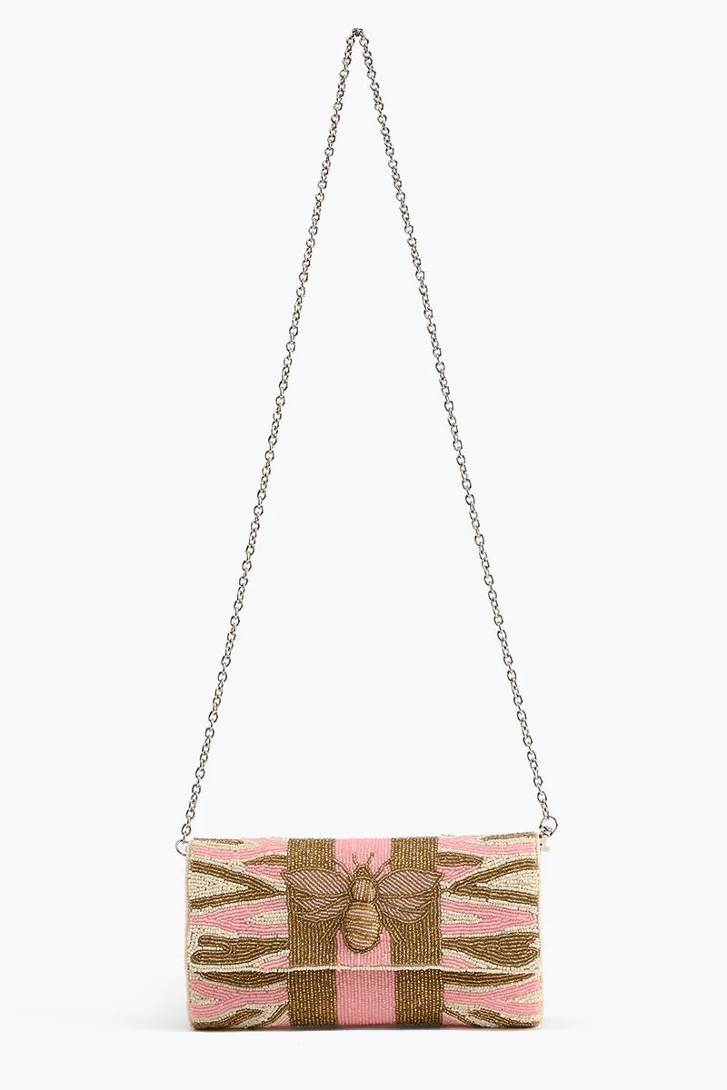 Pretty Pink Bee Beaded Clutch