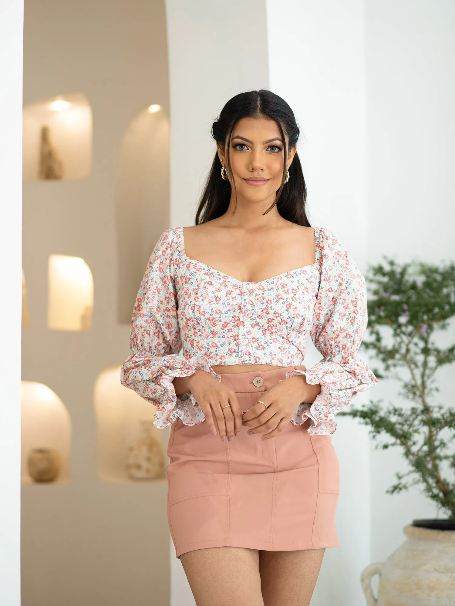 Puff Sleeve Detail Crop Top