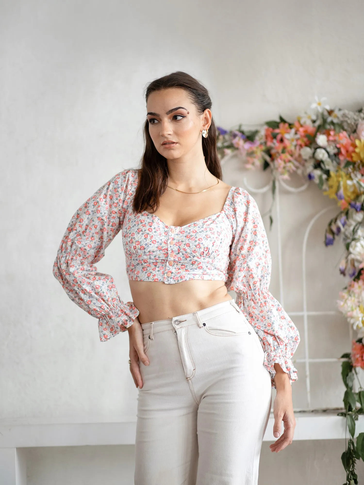 Puff Sleeve Detail Crop Top