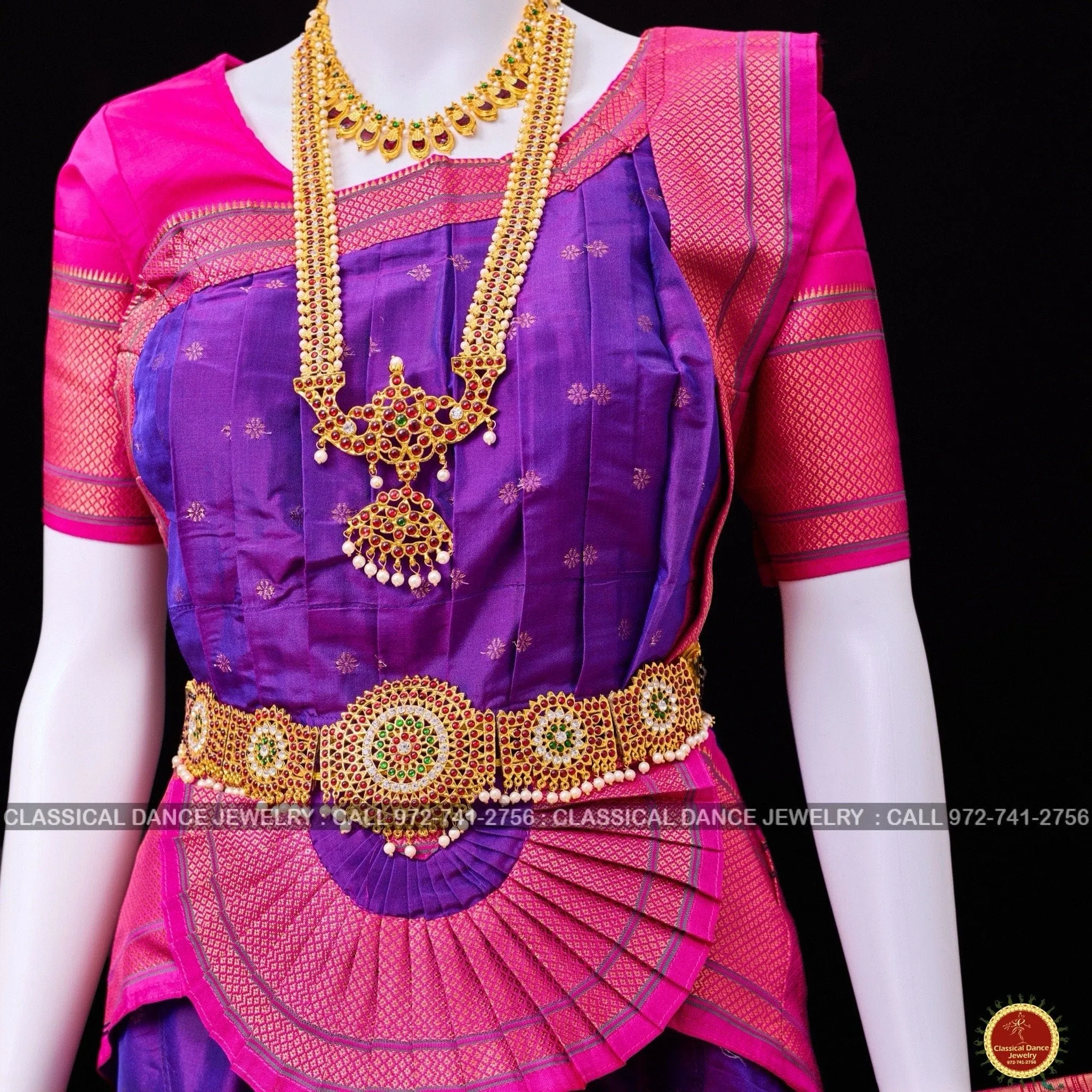 PURPLE PINK 38 Inch Pant Length Bharatanatyam Dance Costume | Paithani Art silk Dharmavaram Kanchi | Classical Dance Jewelry