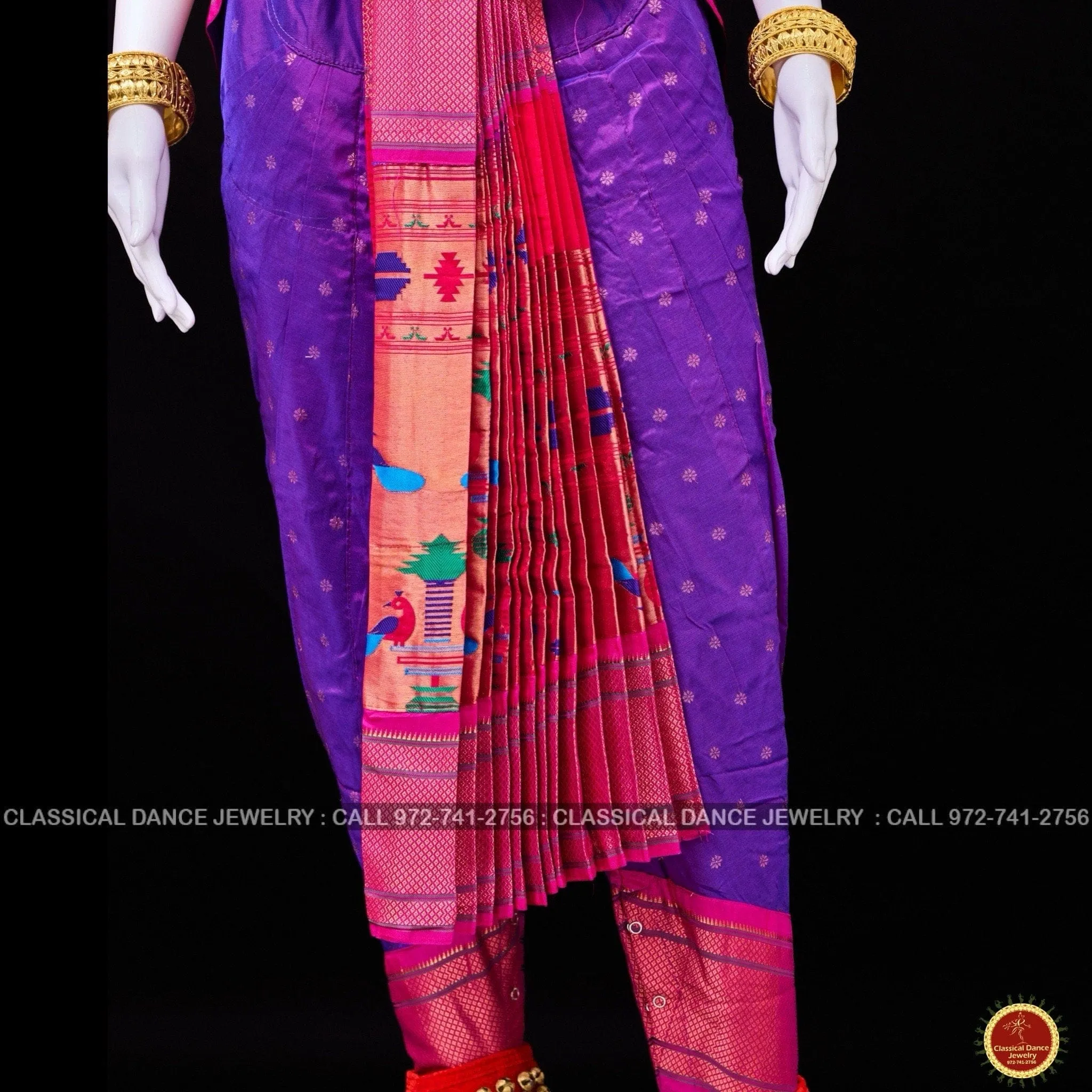 PURPLE PINK 38 Inch Pant Length Bharatanatyam Dance Costume | Paithani Art silk Dharmavaram Kanchi | Classical Dance Jewelry
