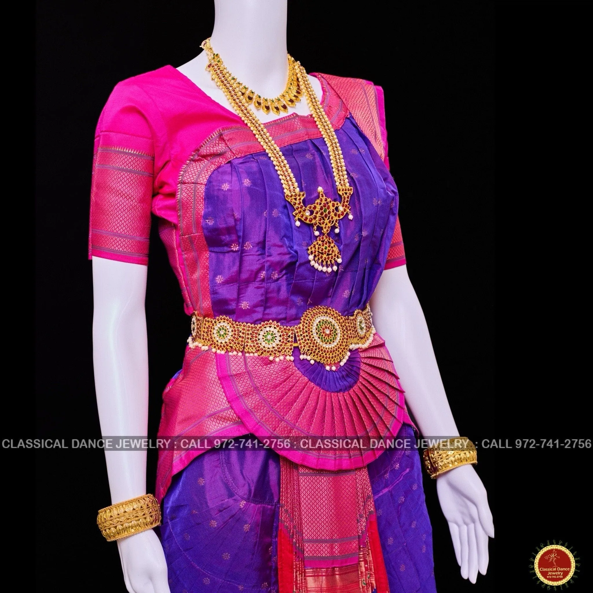 PURPLE PINK 38 Inch Pant Length Bharatanatyam Dance Costume | Paithani Art silk Dharmavaram Kanchi | Classical Dance Jewelry
