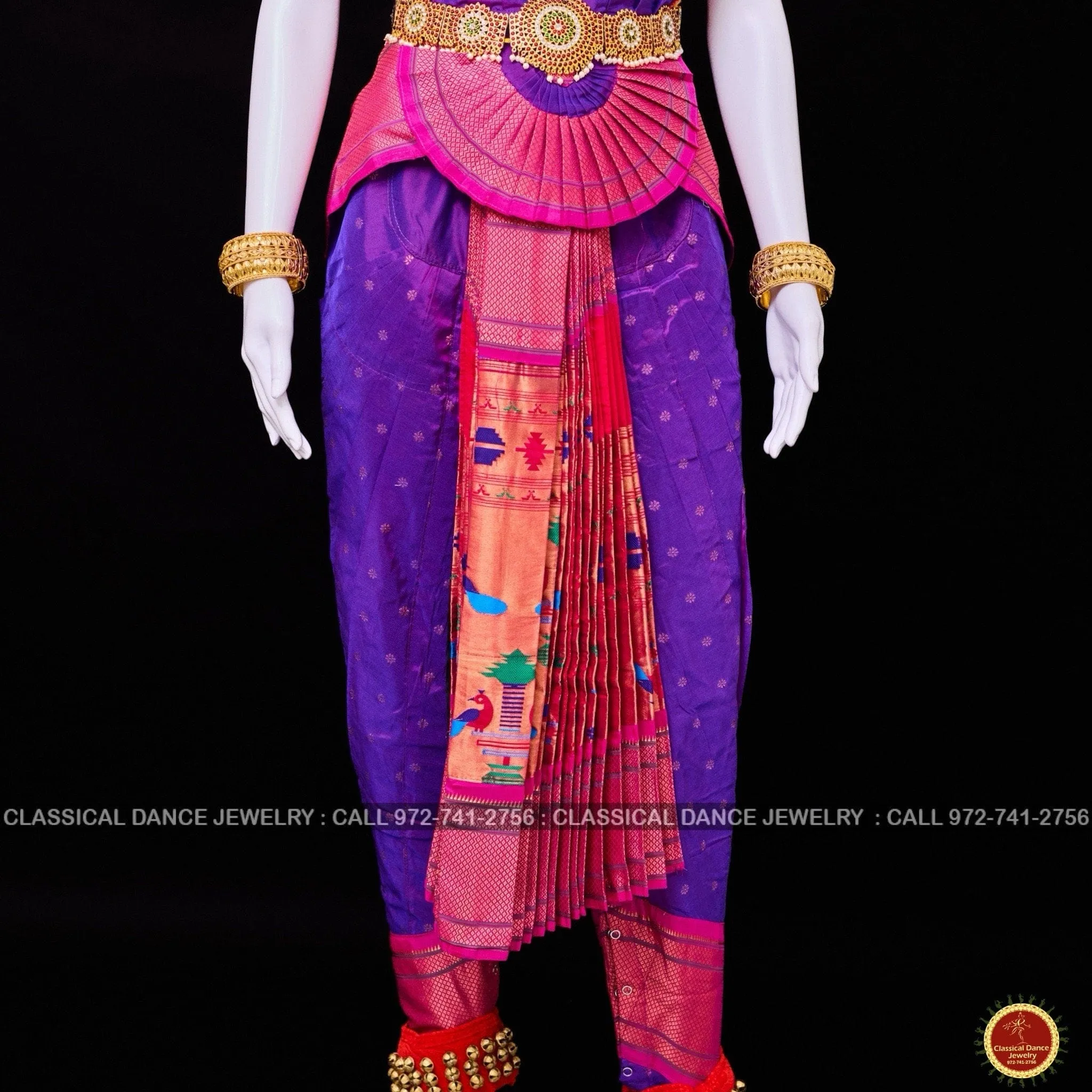 PURPLE PINK 38 Inch Pant Length Bharatanatyam Dance Costume | Paithani Art silk Dharmavaram Kanchi | Classical Dance Jewelry