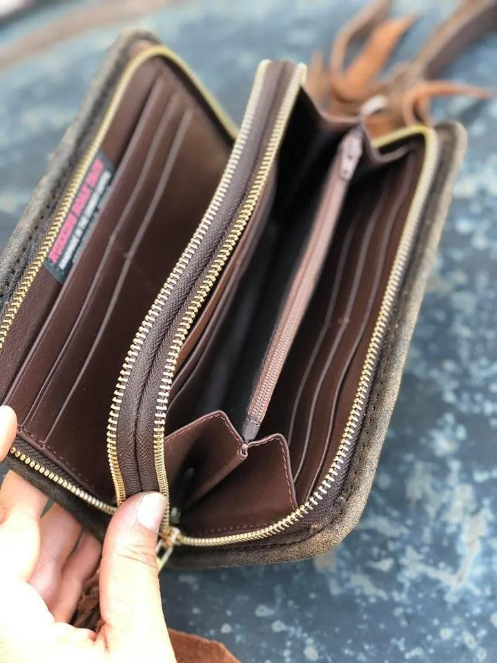 "The Pecos" Crossbody Double Zip Wallet Wristlet Organizer in Rio Rancho Wool 2