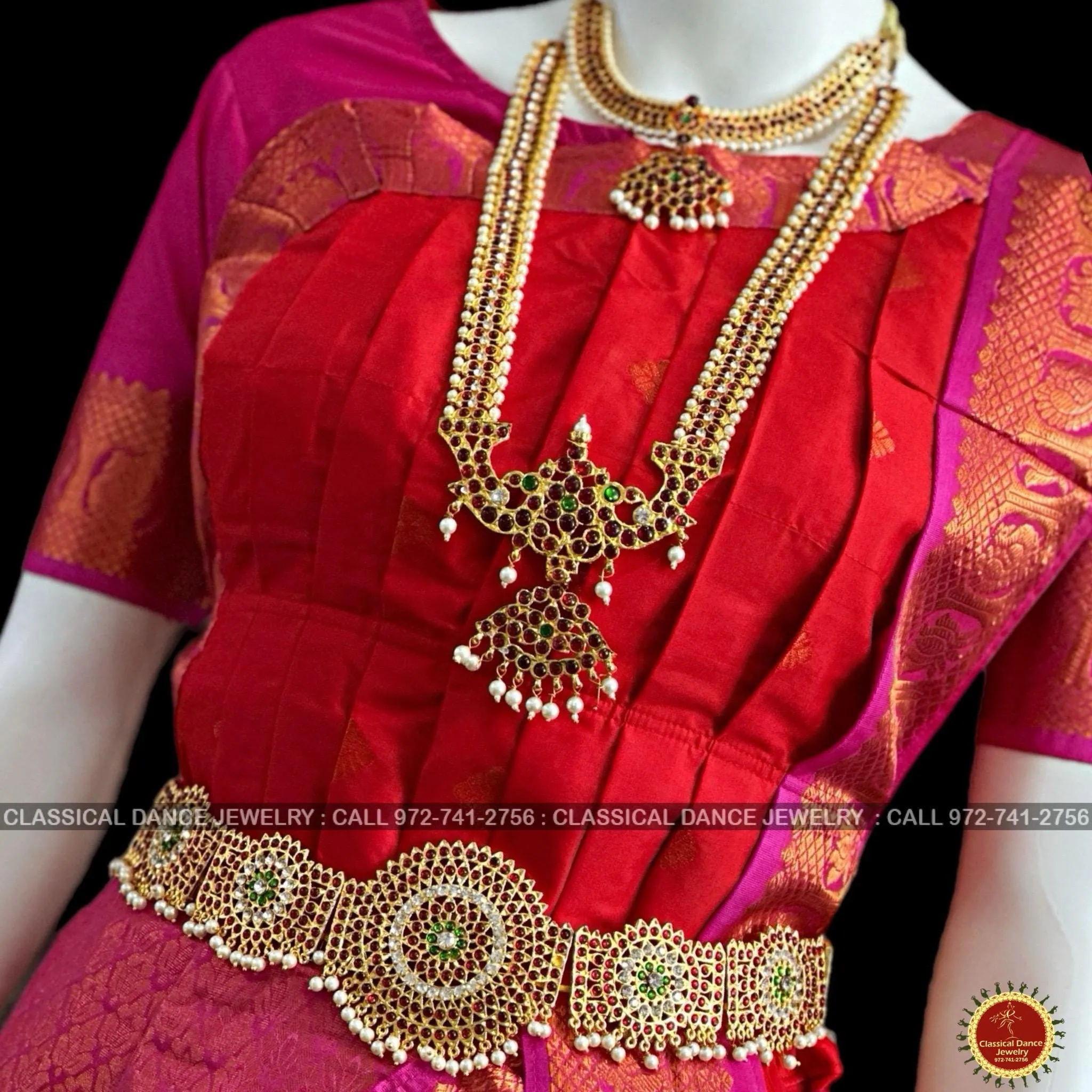 RED PINK 38 Inch Pant length Kuchipudi Copper Zari Indian Dance Costume | Art Silk Dharmavaram Kanchi | Classical Dance Jewelry