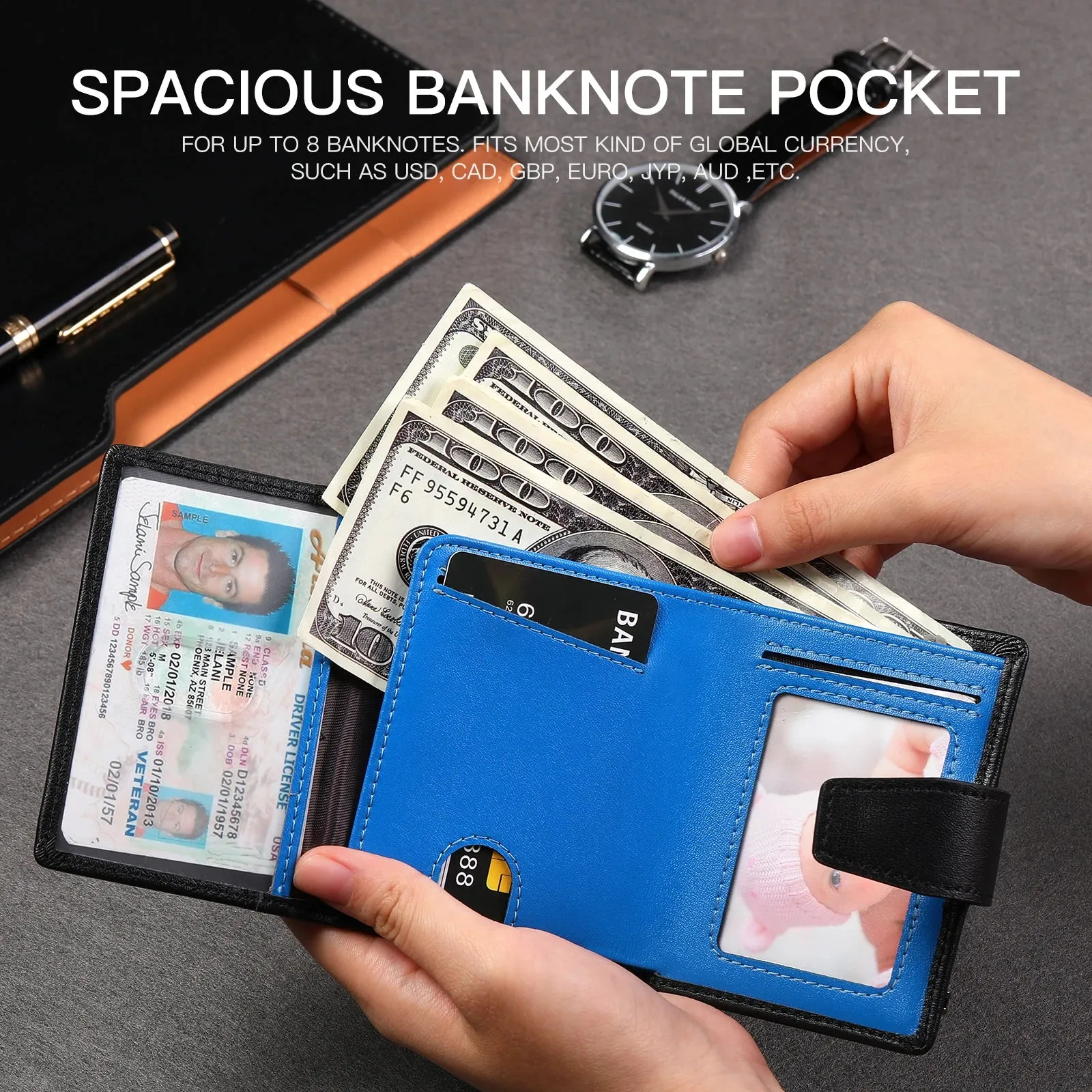 SENDEFN Genuine Leather Smart Wallet with RFID Blocking