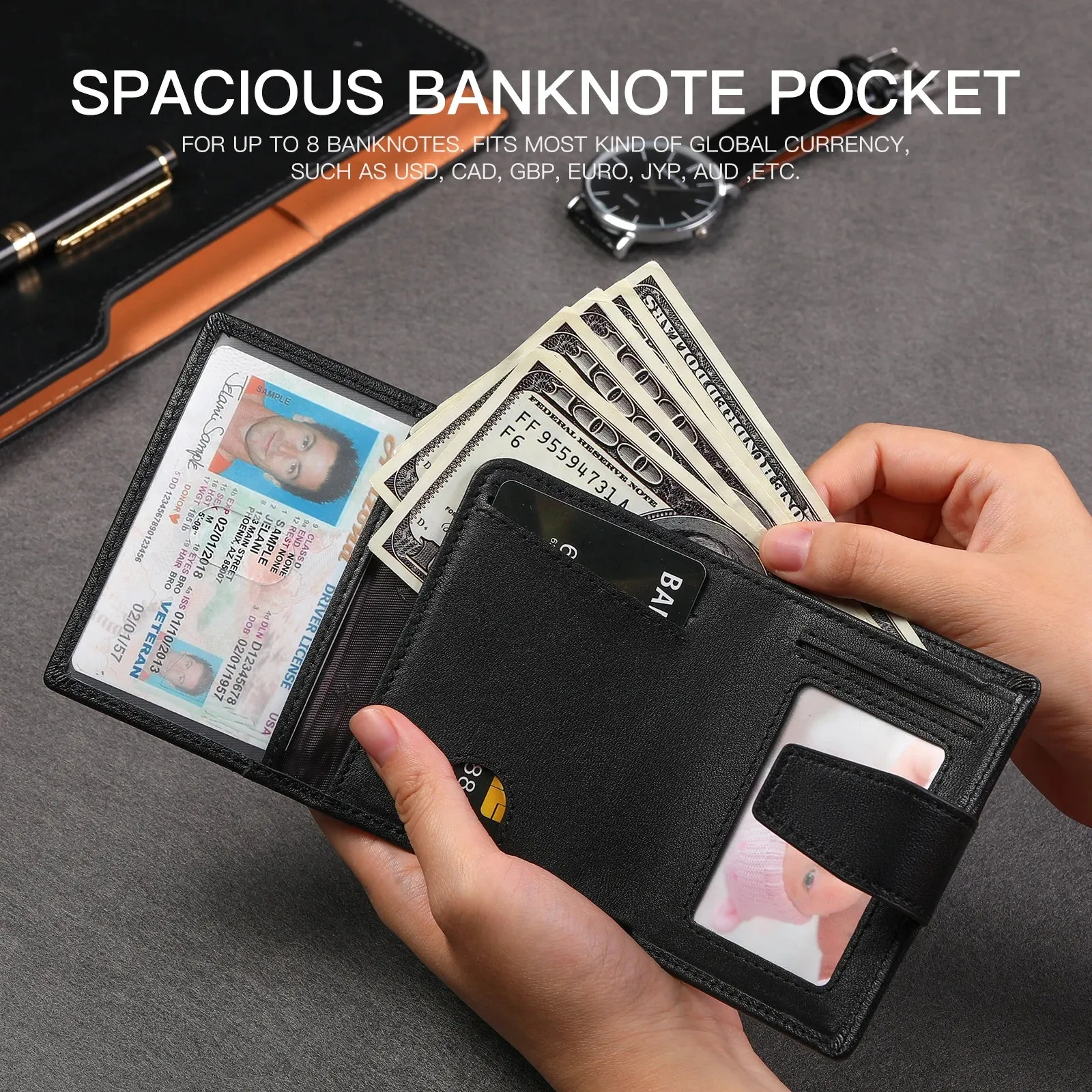 SENDEFN Genuine Leather Smart Wallet with RFID Blocking