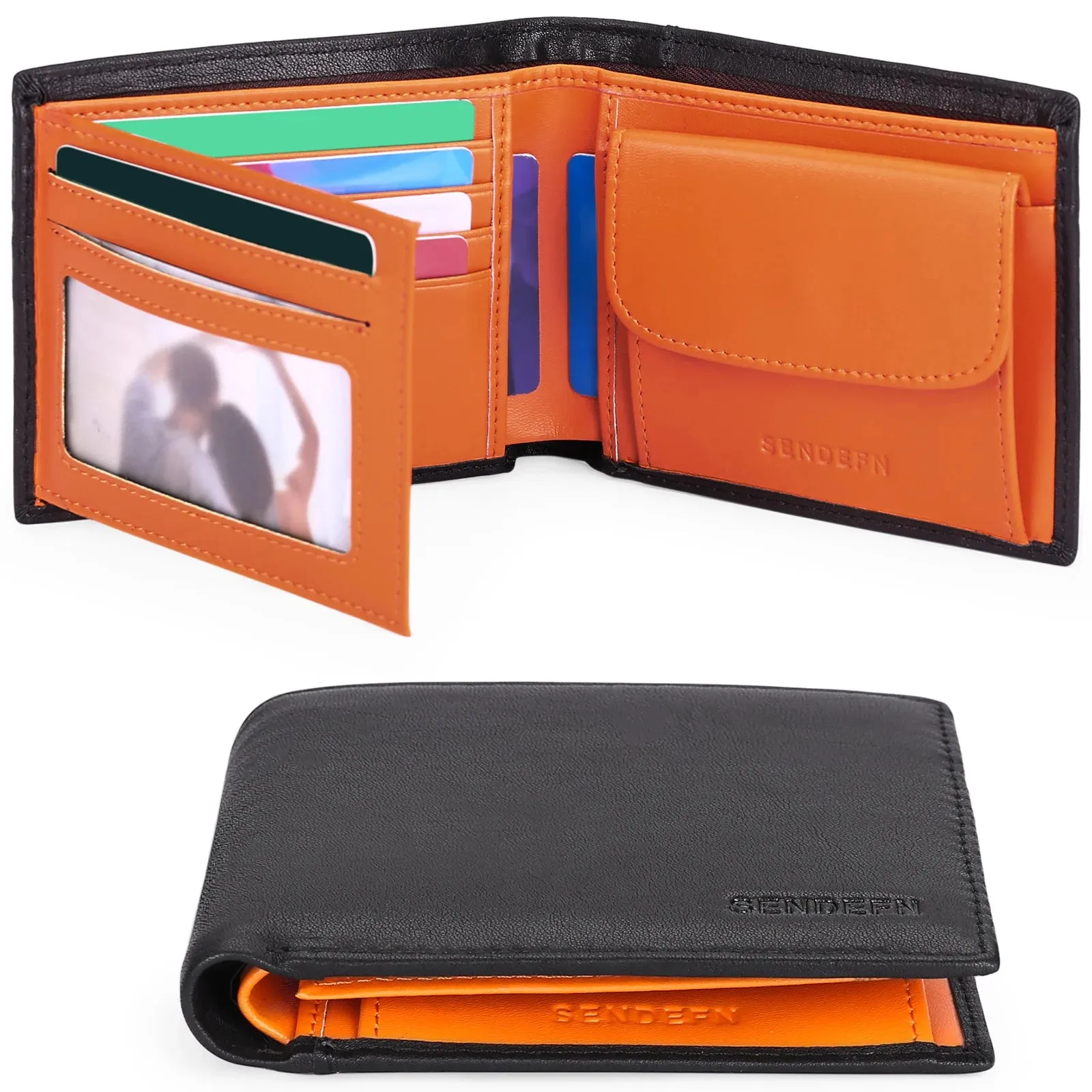 SENDEFN Slim Leather Smart Wallet with RFID Blocking