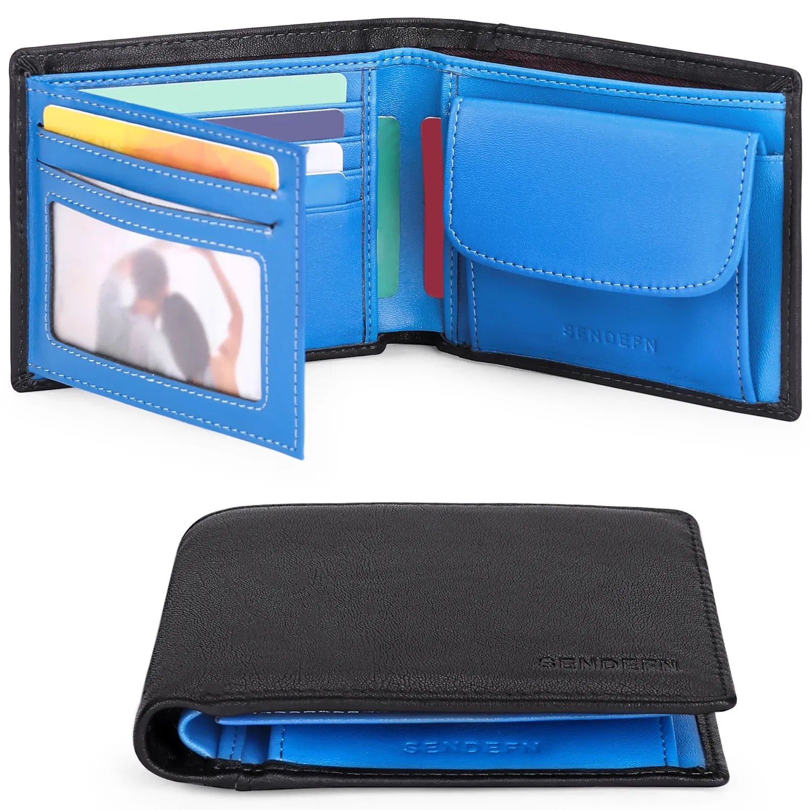 SENDEFN Slim Leather Smart Wallet with RFID Blocking