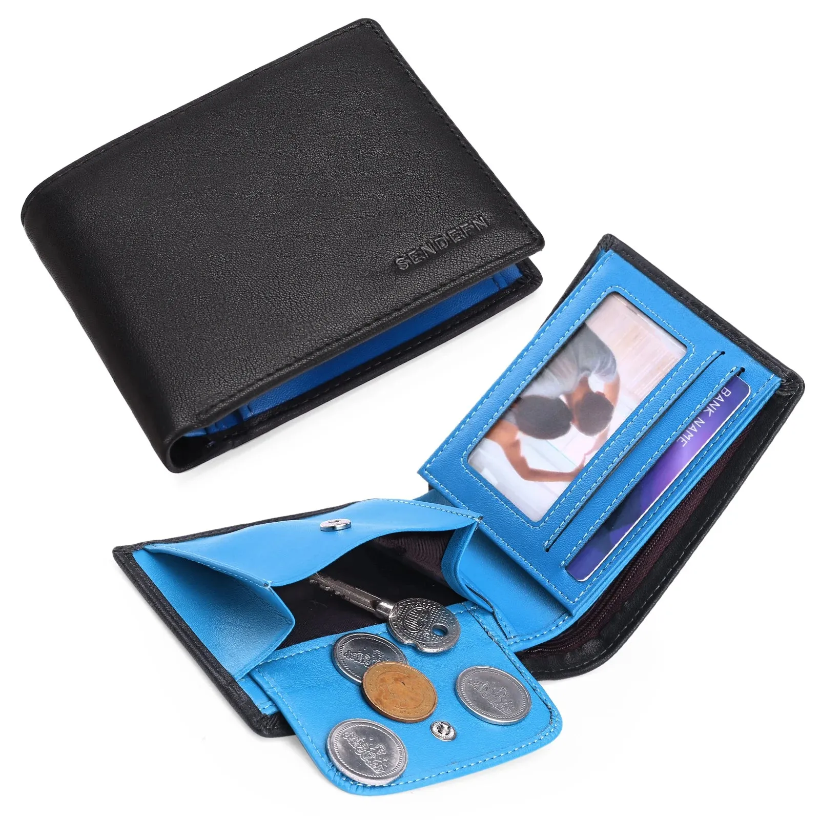 SENDEFN Slim Leather Smart Wallet with RFID Blocking