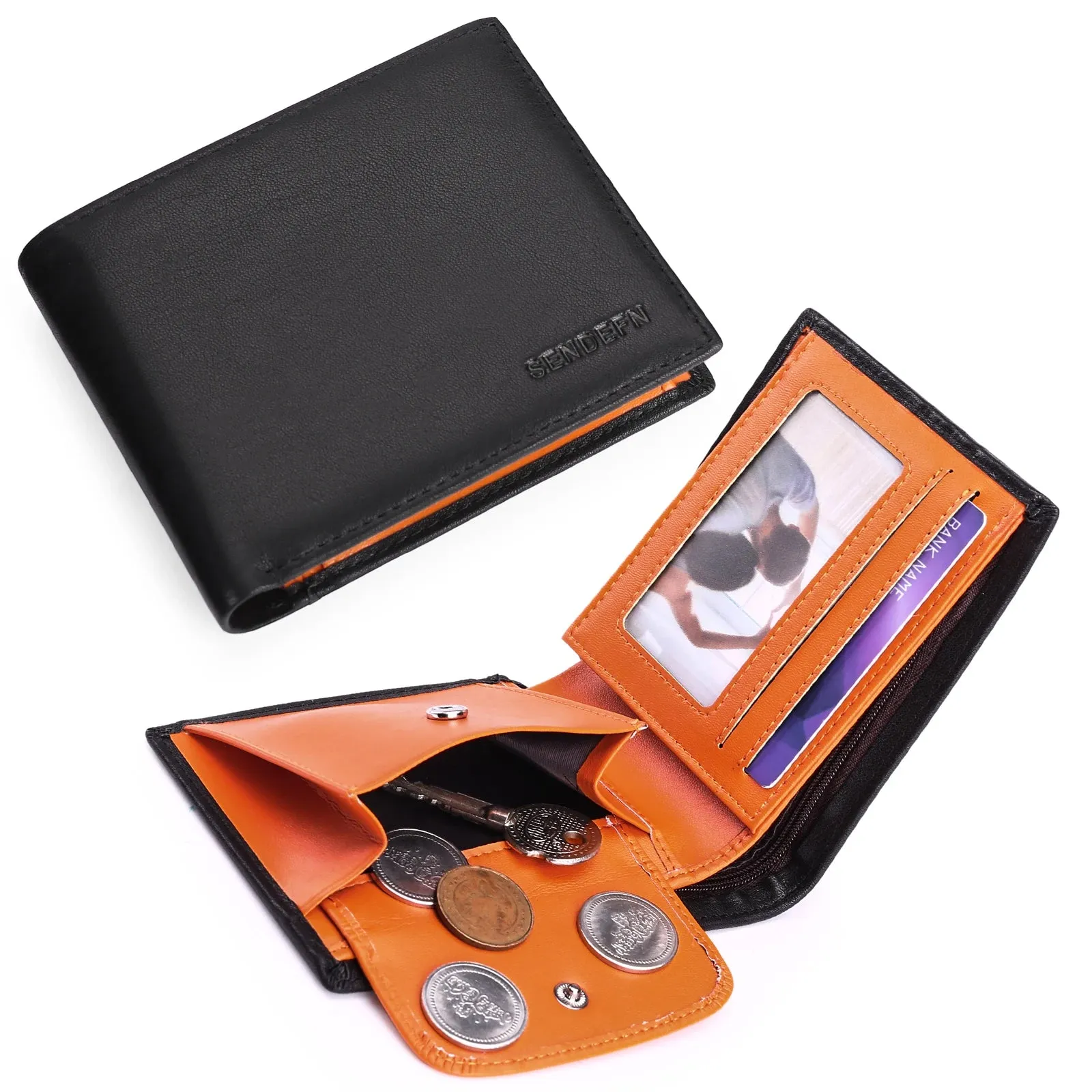 SENDEFN Slim Leather Smart Wallet with RFID Blocking
