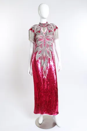 Sequin Beaded Fringe Gown