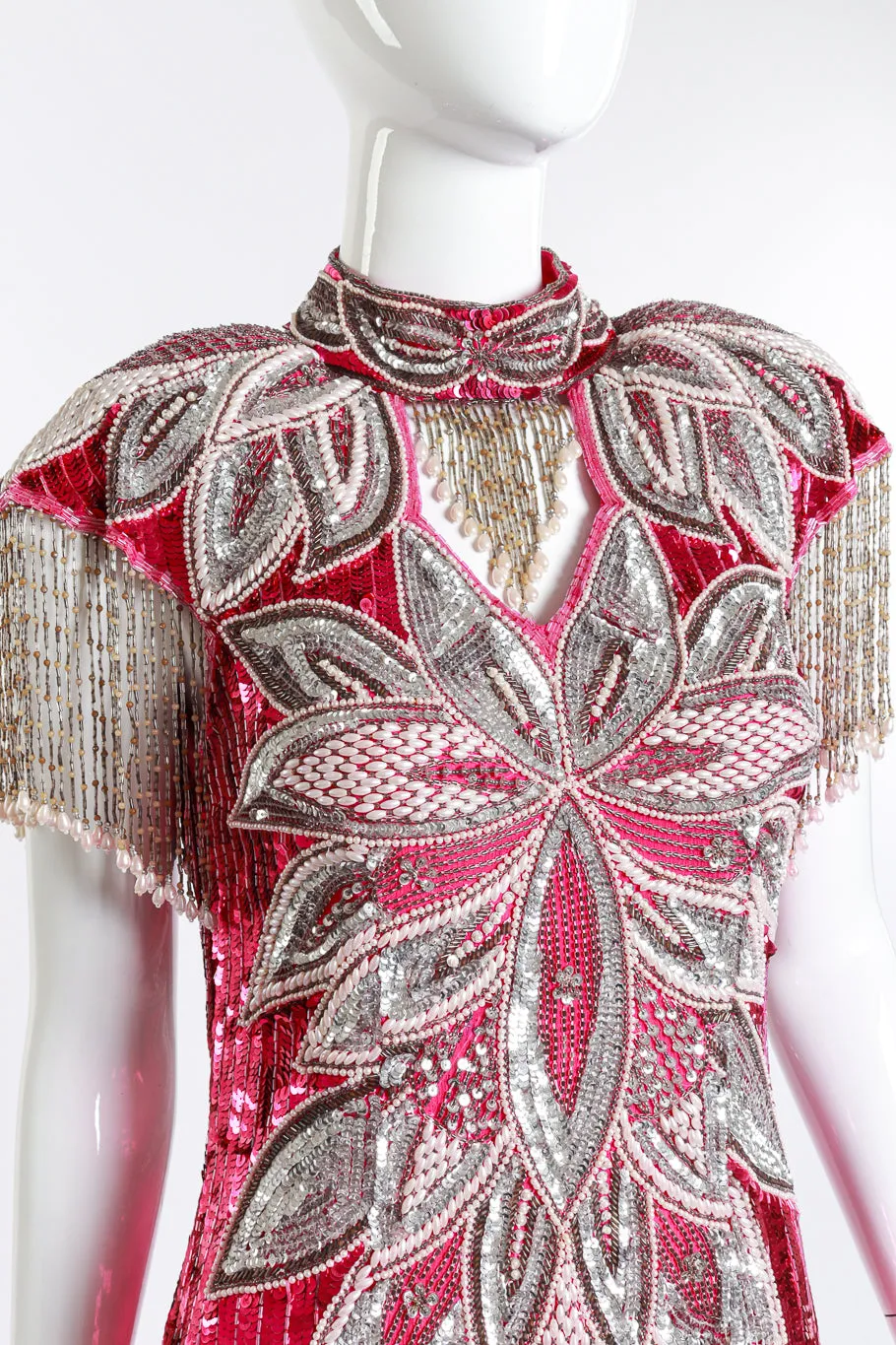 Sequin Beaded Fringe Gown