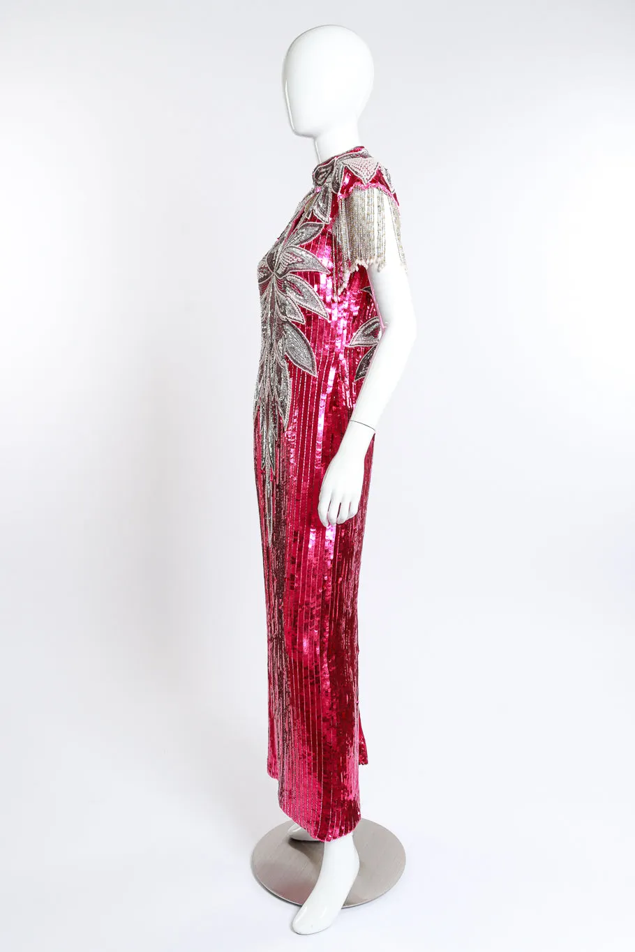 Sequin Beaded Fringe Gown