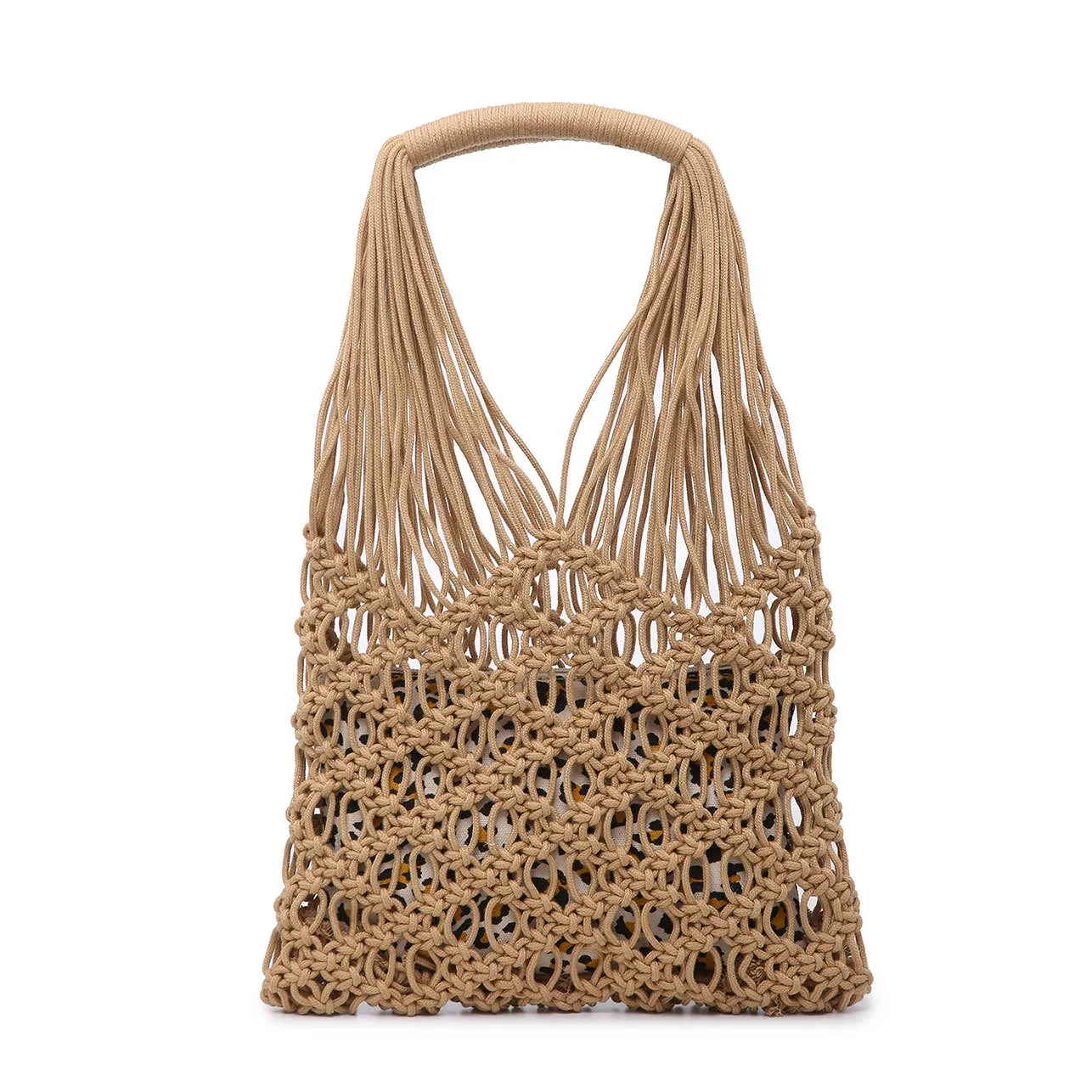 Shira Macrame Bag w/ Printed Canvas Inside Bag
